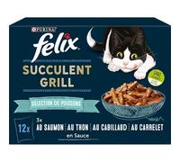 FELIX - Pâtée Savoureuse en Sauce, Texture Fondante au Saumon, Thon et Cabillaud (12x80g) - Le lot de 3