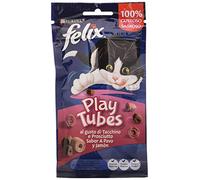 Felix Purina Snack pour Chats Play Tubes - 8 boîtes de 50 g pour Chats Adultes - Snack Chat avec Dinde et Jambon