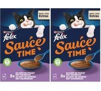 FELIX | Sauce Time | Aliment complémentaire en Sauce irrésistible pour Chat Adulte | Élaboré avec des ingrédients de qualité | Au Poulet, au Saumon | Sachets Fraîcheur |Lot de 16 boîtes de 6 x 40g