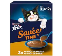 FELIX | Sauce Time | Aliment complémentaire en Sauce irrésistible pour Chat Adulte | Élaboré avec des ingrédients de qualité | Au Poulet, à la Dinde | Sachets Fraîcheur | 6 x 40g