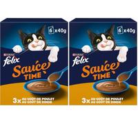 FELIX | Sauce Time | Aliment complémentaire en Sauce irrésistible pour Chat Adulte | Élaboré avec des ingrédients de qualité | Au Poulet, à la Dinde | Sachets Fraîcheur | Lot de 16 boîtes de 6 x 40g