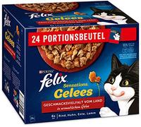 Felix Sensations Gelées Lot de 4 boîtes de Nourriture Humide pour Chat (4 x 24 sachets de 85 g)