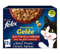 FELIX Sensations - Pâtée Chat Sélection de la Campagne - 6x12 Sachets 85g | Nourriture Chat Sélection de la Campagne - Recettes au bœuf poulet canard agneau, riches en oméga-6 - Snack Chat Adulte