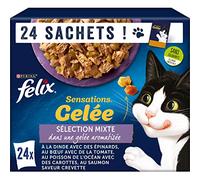 FELIX Sensations - Pâtée Chat Sélection Mixte Gelée - 4x24 Sachets de 85g | Nourriture Chat Sélection Mixte - Riche en vitamines D et E, Oméga-6, sans colorants ni conservateurs - Snack Chat Adulte