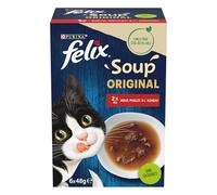 FELIX Soup Original | Chat Adulte | Sélection de Bœuf, Poulet et Agneau | Lot de 8 | 6 x 48 g | Soupe en Sachet