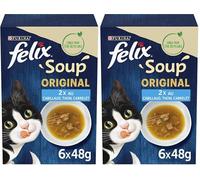 Felix | Soup Original | Soupes en sachets pour Chat Adulte | Aliment Humide | Au Poisson : Cabillaud, Thon, Carrelet | Sachet Fraîcheur | Lot de 16x (6x48g)