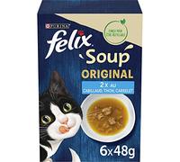 FELIX Soup Original | Chat Adulte | Sélection de Poissons | Lot de 8 | 6 x 48 g| 2,3 kg | Soupe en Sachet