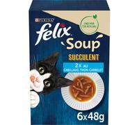 FELIX | Soup Succulent | Chat Adulte | Soupe aux tendres tranches de Poissons : au Cabillaud, Thon, Carrelet | Soupe en Sachets Fraîcheurs | Lot de 48 (6 x 48 g)