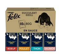 FELIX Succulent Grill Poulet, Bœuf, Saumon, Thon en Sauce 80x80g