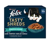 FELIX Tasty Shreds Lot de 6 boîtes de Nourriture Humide en Sauce pour Chat - Variété de goût provenant de l'eau - 6 x 10 x 80 g