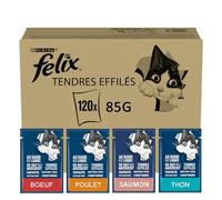 Felix | Tendres Effilés | Aliment Complet pour Chat Adulte| Sélection Mixte : Au Boeuf, Au Poulet, Au Saumon, Au Thon| en Gelée | Portion Individuelle | 120x85g