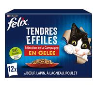 FELIX | Tendres Effilés | Chat Adulte | En Gelée | Alimentation complète | Sélection de la Campagne : au Bœuf, Lapin, Agneau, Poulet | Sachets Fraîcheurs | Lot de 6 (12x85g)