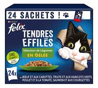 FELIX | Tendres Effilés | Chat Adulte | En Gelée | Recette 100% Complète et Equilibrée | Sélection Mixte aux Légumes : au Saumon, Truite, Bœuf et Poulet | Sachets Fraîcheurs | 24 x 85g