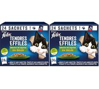 FELIX | Tendres Effilés | Chat Adulte | en Gelée | Recette 100% Complète et Equilibrée | Sélection Mixte aux Légumes : au Saumon, Truite, Bœuf et Poulet | Sachets Fraîcheurs | 24 x 85g (Lot de 2)