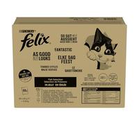 Felix | Tendres Effilés | en Gelée | Alimentation complète | Chat Adulte | au Thon, au Saumon, au Boeuf et au Poulet | Sachets Fraîcheurs | 120x85g