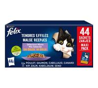 FELIX | Tendres Effilés | En Gelée | Chat Adulte | Recette 100% Complète et Equilibrée | Sélection au Saumon, Poulet, Canard et Cabillaud | Sachets Fraîcheurs | Boîte de 44 x 85g