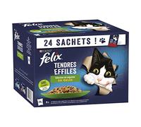 FELIX Tendres Effilés en Gelée | Chat Adulte | Sélection de Boeuf, Saumon, Poulet et Truite avec Légumes | Lot de 24 x 85 g | Sachet fraicheur