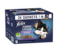 FELIX Tendres Effilés en Gelée | Chat Adulte | Sélection de Poulet, Bœuf, Thon, Saumon | Lot de 24 x 85 g| Sachet fraicheur - Lot de 4