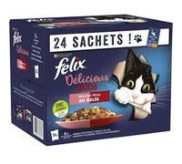 FELIX Tendres Effilés en Gelée Délicieux Duos Viandes Poissons - 24 x 85 g - Sachets fraîcheur pour chat adulte