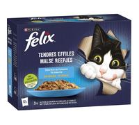FELIX Tendres Effilés en Gelée Poissons - 12 x 85 g - Sachets repas pour chat adulte