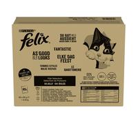 Felix | Tendres Effilés | en Gelée | Alimentation complète | Chat Adulte | au Thon, au Saumon, au Boeuf et au Poulet | Sachets Fraîcheurs | 80x85g