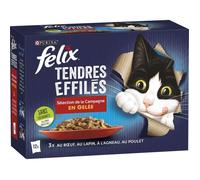 FELIX Tendres Effilés en Gelée Viandes - 12 x 85 g - Sachets repas pour chat adulte