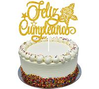 Feliz Cumpleaños Décoration de gâteau d'anniversaire - Paillettes dorées - Décoration de gâteau d'anniversaire pour adultes et enfants