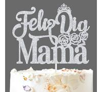 Feliz Dia Mama Décoration de gâteau « Spainsh World's Greatest Mom/Best Mom Ever » - Fournitures de fête des mères - Paillettes argentées