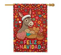 Feliz Navidad Donkey Conchas Bread Drapeau de maison de Noël 71 x 101 cm | Pain Conchas, drapeau de pelouse, cacao chaud, motif floral festif, thème vacances culturelles, décoration de jardin d'hiver