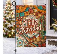Feliz Navidad Southwestern Holiday Citation Cactus Garden Flag 30,5 x 45,7 | Bannières Papel Picado, drapeau de pelouse, lanternes décoratives, ombrero, fleurs de poinsettia, style sud-ouest