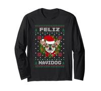 Feliz Navidog Chihuahua Dog Santa Hat Ugly Christmas Sweater Manche Longue