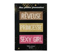 Felizz - Coffret de 3 paires de chaussettes pailletées avec message - Rêveuse, Princesse, Sexy Girl - TU 36/42