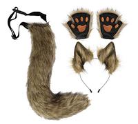 Fellflying Ensemble Queue et Gants Loup, Costume d'halloween Femme, Costumes fête Noël d'halloween Costume Loup pour Femmes Adultes