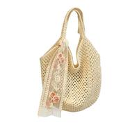 Fellflying Tote bag en crochet de plage | Style Boho Ajourée Dentelle Ruban | Sac de plage en tricot estival - pour shopping, vacances, serviette de et produits