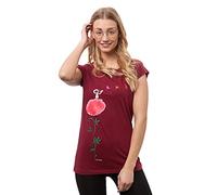 FellHerz Kranichflug T-shirt pour femme en 100 % coton bio et issu de conditions équitables, durable, végétalien, écologique, alternatif, naturel, polyvalent Rouge foncé - Rouge - 40