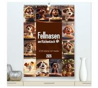 Fellnasen am Küchentisch - 12 KI-Motive mit Hunden (hochwertiger Premium Wandkalender 2026 DIN A2 hoch), Kunstdruck in Hochglanz: Bilder mit süßen Hunden im Comic-Stil für das ganze Jahr