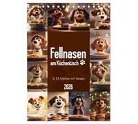 Fellnasen am Küchentisch - 12 KI-Motive mit Hunden (Tischkalender 2026 DIN A5 hoch), CALVENDO Monatskalender: Bilder mit süßen Hunden im Comic-Stil für das ganze Jahr