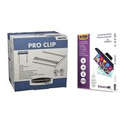 Fellowes 0089701 Clips pour archives 10cm BankerBox - Blanc (lot de 100) & Pochettes de plastification 80 microns A4, pack de 100 pochettes, haute qualité, finition brillante, 5306114