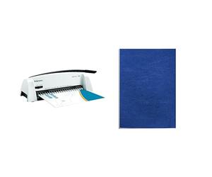 Fellowes 5227901 Starlet 2+ Perforelieur par Anneaux Plastique 12 Feuilles Blanc et Gris Foncé & 5373902 Delta - Pack de 25 A4 Couvertures de reliure Grain Cuir - Bleu royal