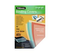 Fellowes 5380001 : Pack de 25 couvertures A4 PVC Transparent Brillant, 180 microns, 210x297mm, 10g/pièce, compatible reliure anneaux plastique/métal