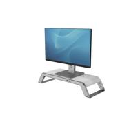Fellowes 8064201 Support Écran Plat Bureau Blanc - Aluminium/Bois, Réglage Hauteur Manuel, Charge Max 18kg, 560x222x102mm, 2.17kg