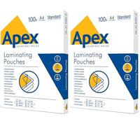Fellowes Apex A4 Pochettes De Plastification 100 Microns 100 Feuilles Plastifieuse Finition Brillante Haute Qualité Finition Professionnelle Utilisation Occasionnelle (Lot de 2)