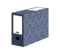 Fellowes Boîte Archive Déco 4483801 Carton Bleu/Blanc A4/A4+ 100mm avec Couvercle à Charnière et Zones d'Étiquetage, Certification FSC