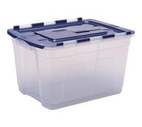 Fellowes Caisse de rangement plastique transparente emboitable à couvercle 2 battants bleus - Capacité 55 L