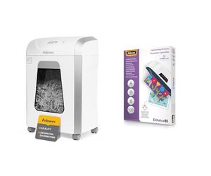 Fellowes Destructeur de Document FS-12C, destructeur de Papier avec agrafes, Trombones & Pochette De Plastification A4 | 80 microns, Format A4 - Pack de 100 Feuilles