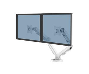 Fellowes Eppa 9683501 Support Double Écran Bureau, 2x 8kg max, 39" max, VESA 75x75/100x100mm, Inclinaison +/-90°, Pivot 360°, Blanc, Fixation Collier/Passe-fil