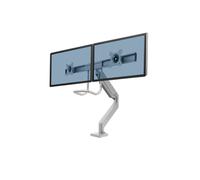Fellowes Eppa 9909201 : Support double écran 32" (81.3cm), bureau, pince/passe-fil, 8kg max par écran, inclinaison -10/+10°, pivot 360°, acier argenté