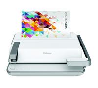 Fellowes Lyra Machine à relier manuelle par peigne - 3 en 1 - Pour relier un dossier jusqu'à 300 feuilles - Blanche et grise - A4 (210 x 297 mm)