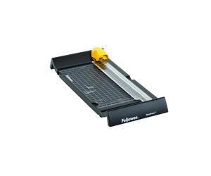 Fellowes Neutrino A5 Massicot 5 feuilles - Longueur de coupe 24 cm, dimensions 135 x 340 x 45 mm, construction en plastique, coloris Noir/Argent/Jaune