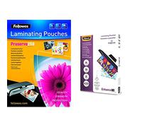 Fellowes Pack de 100 Pochettes de plastification à chaud A4-250 microns brillante & Pochettes de plastification 80 microns A4, pack de 100 pochettes, haute qualité, finition brillante, 5306114